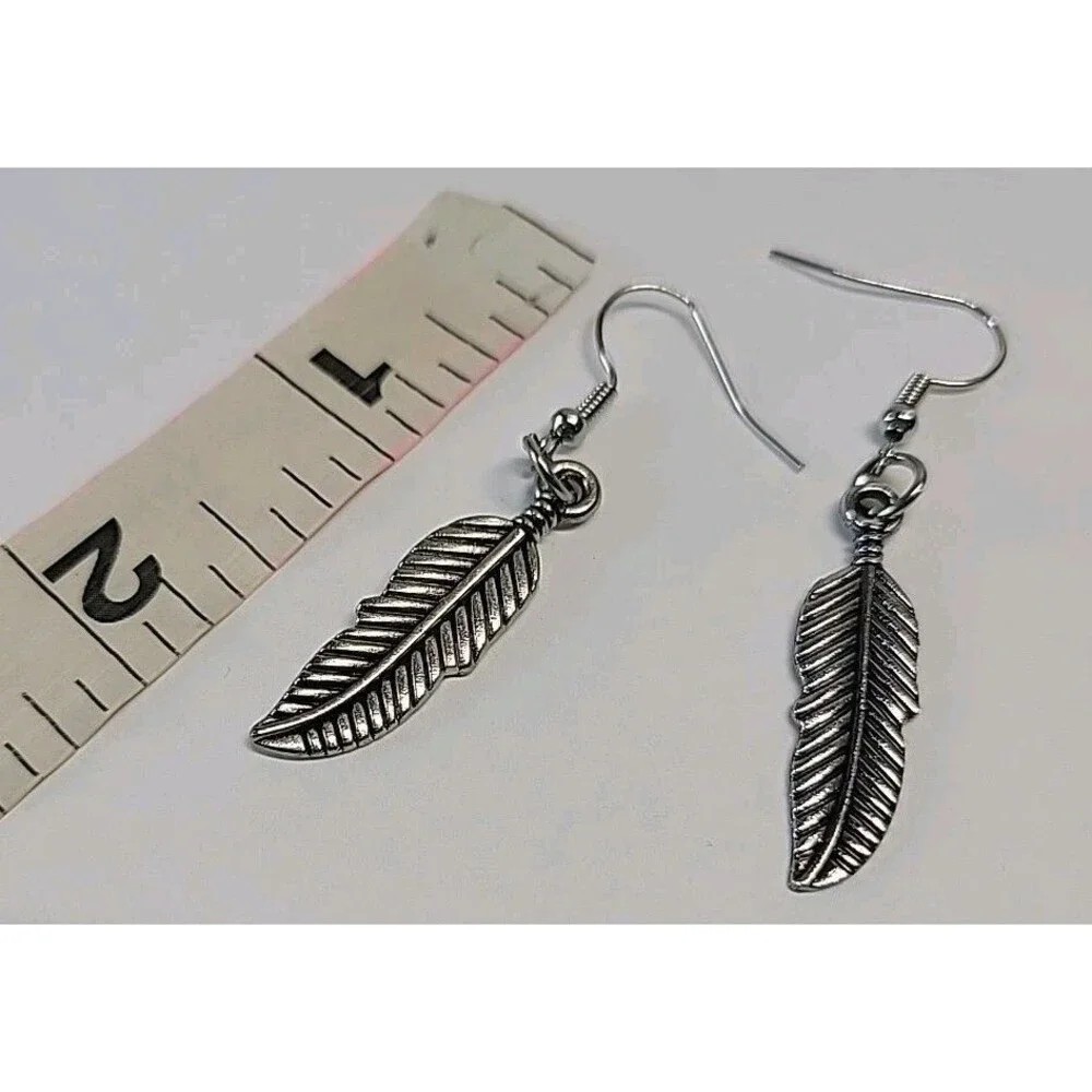 Navajo‎ Silver Dangle Feather Earrings
